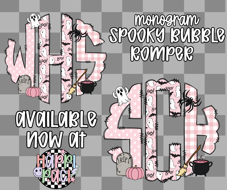 pink halloween monogram sweatshirt romper 🕸️