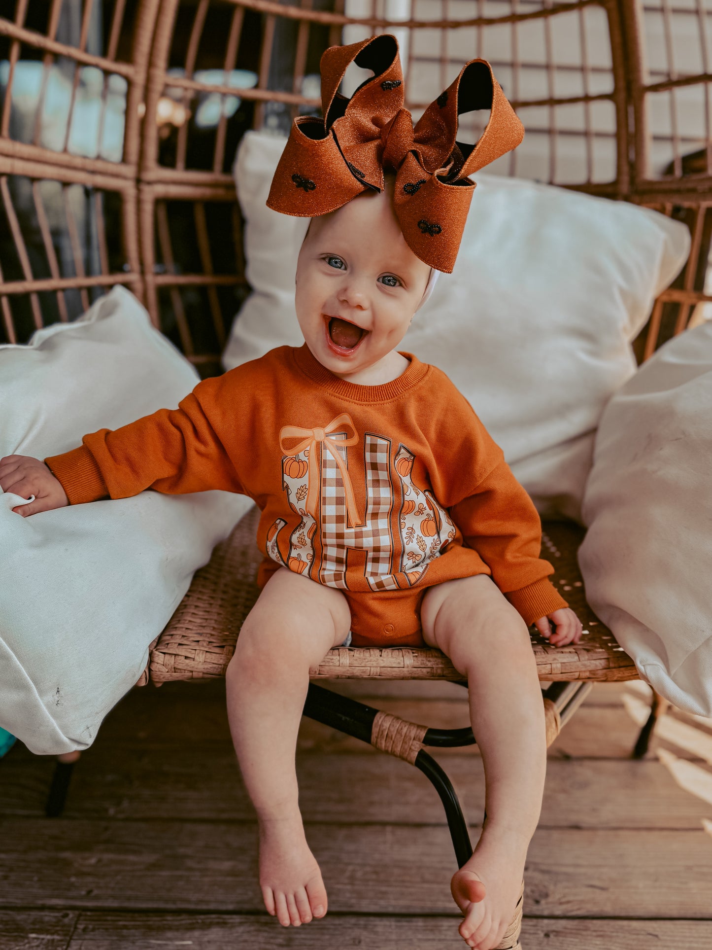 fall scalloped monogram sweatshirt romper