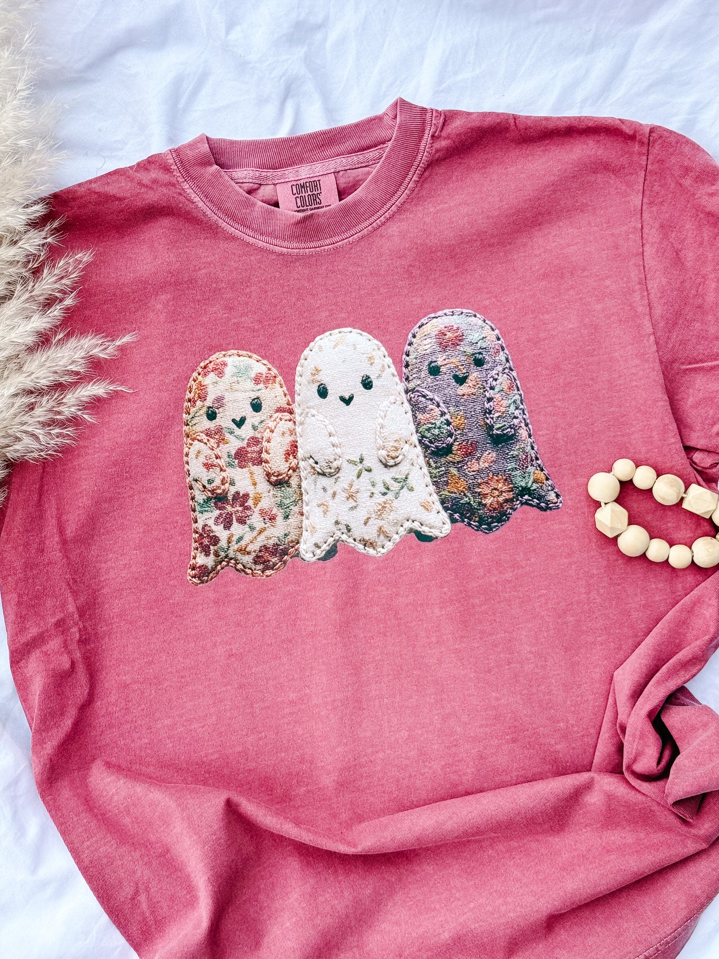 floral faux embroidery ghosts tee