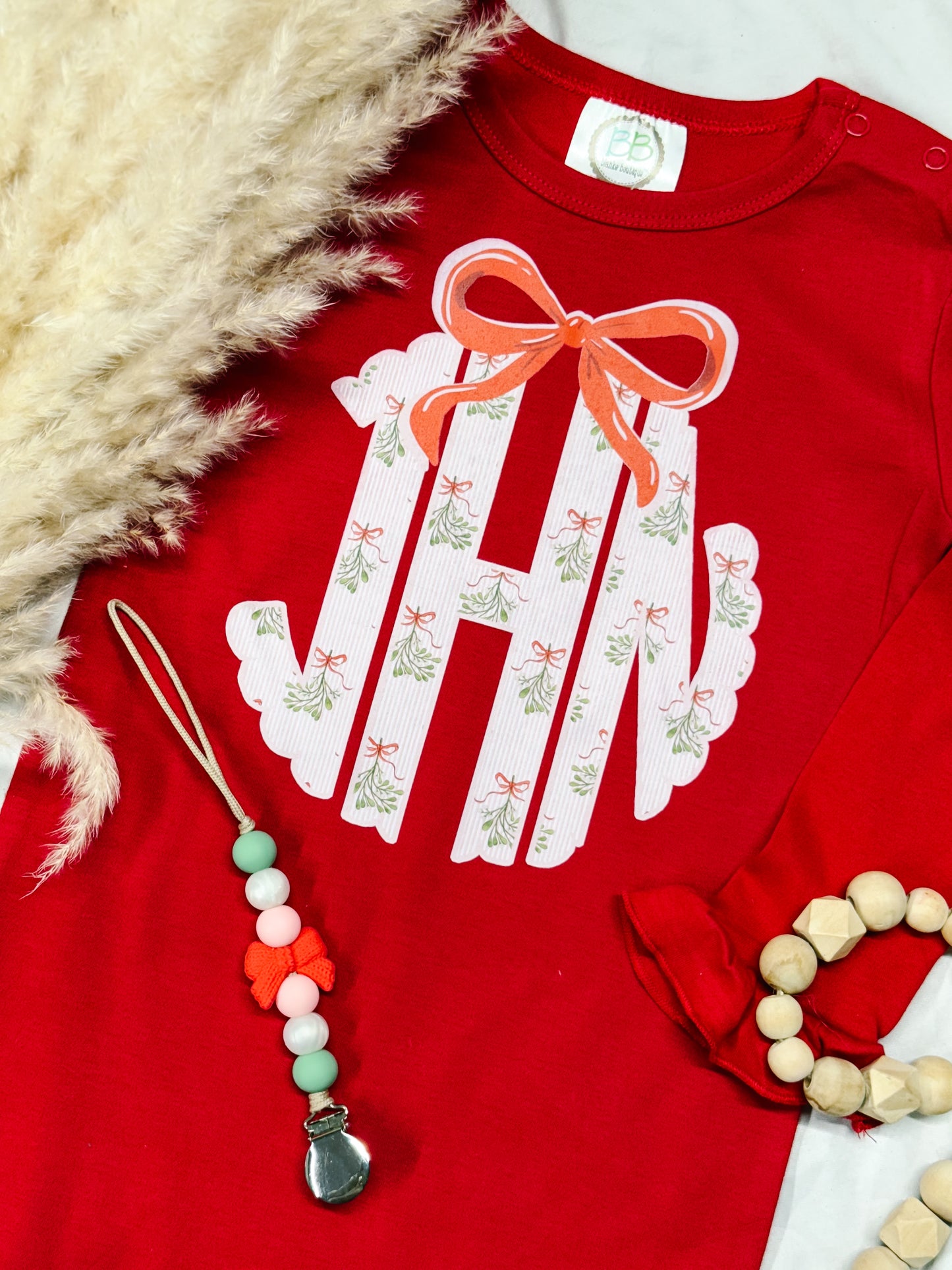 Red Mistletoe Monogrammed Romper