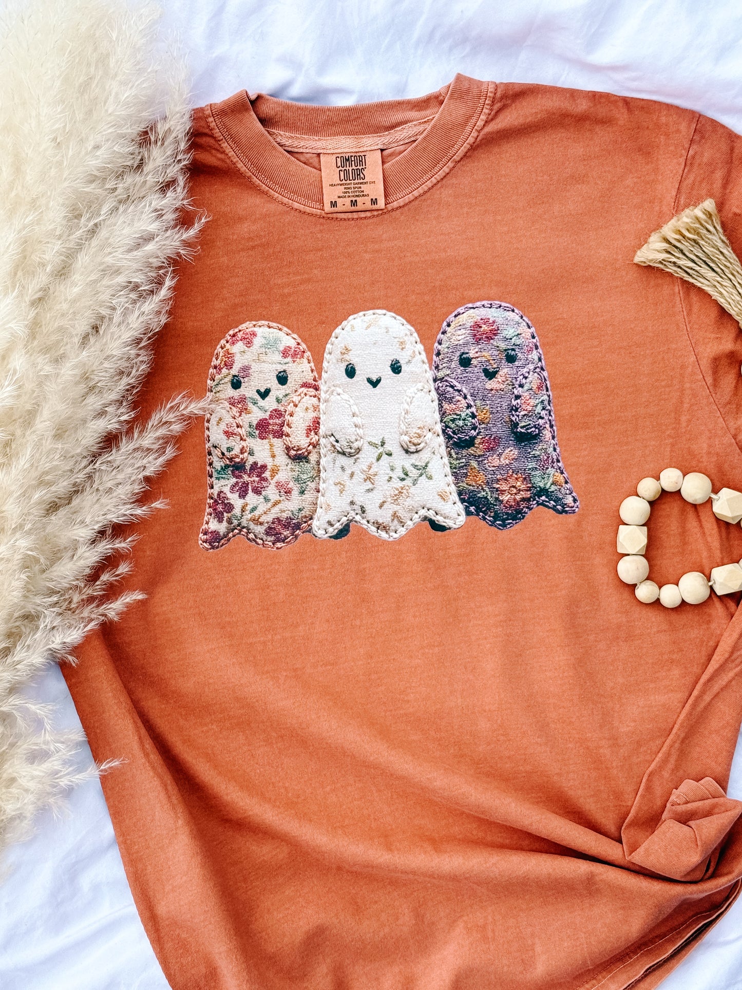 floral faux embroidery ghosts tee