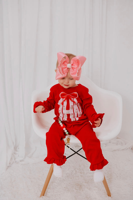 Red Mistletoe Monogrammed Romper