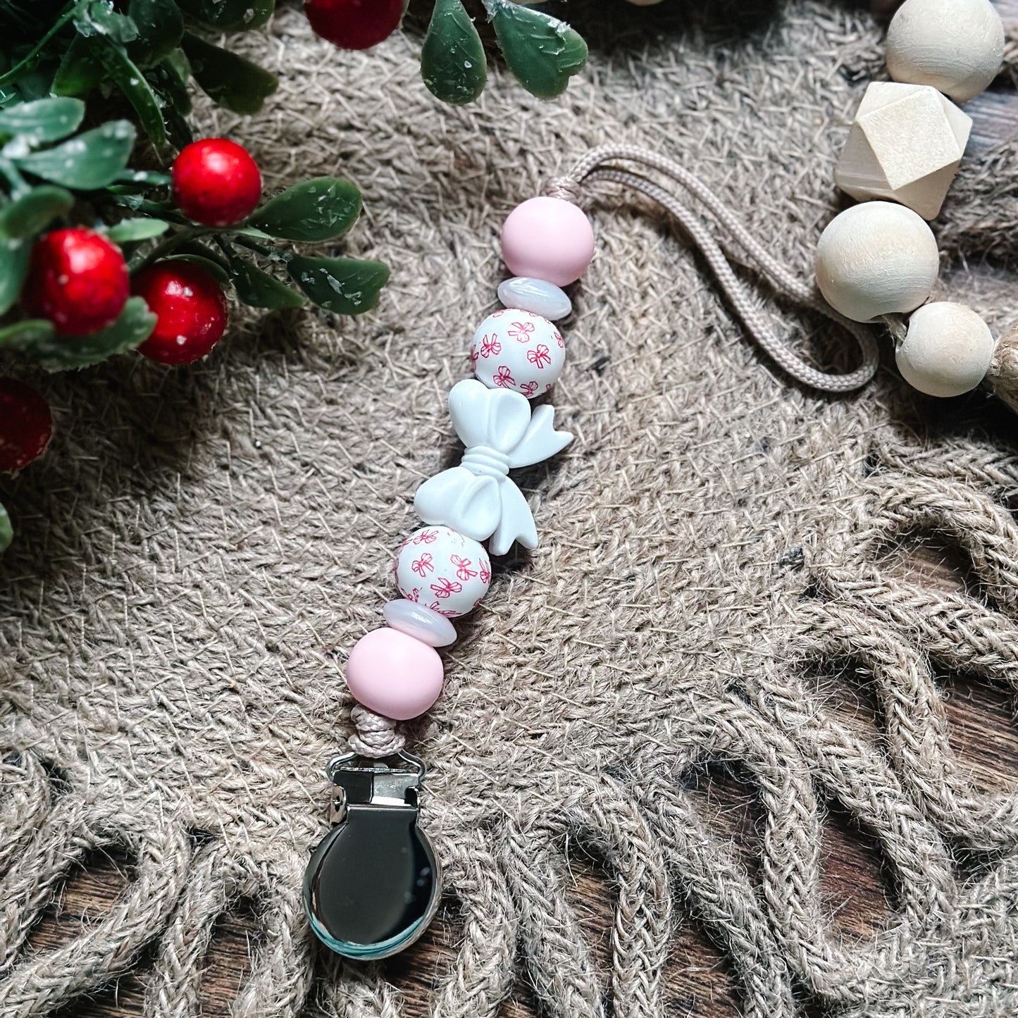 Light Pink & White Bow Clip