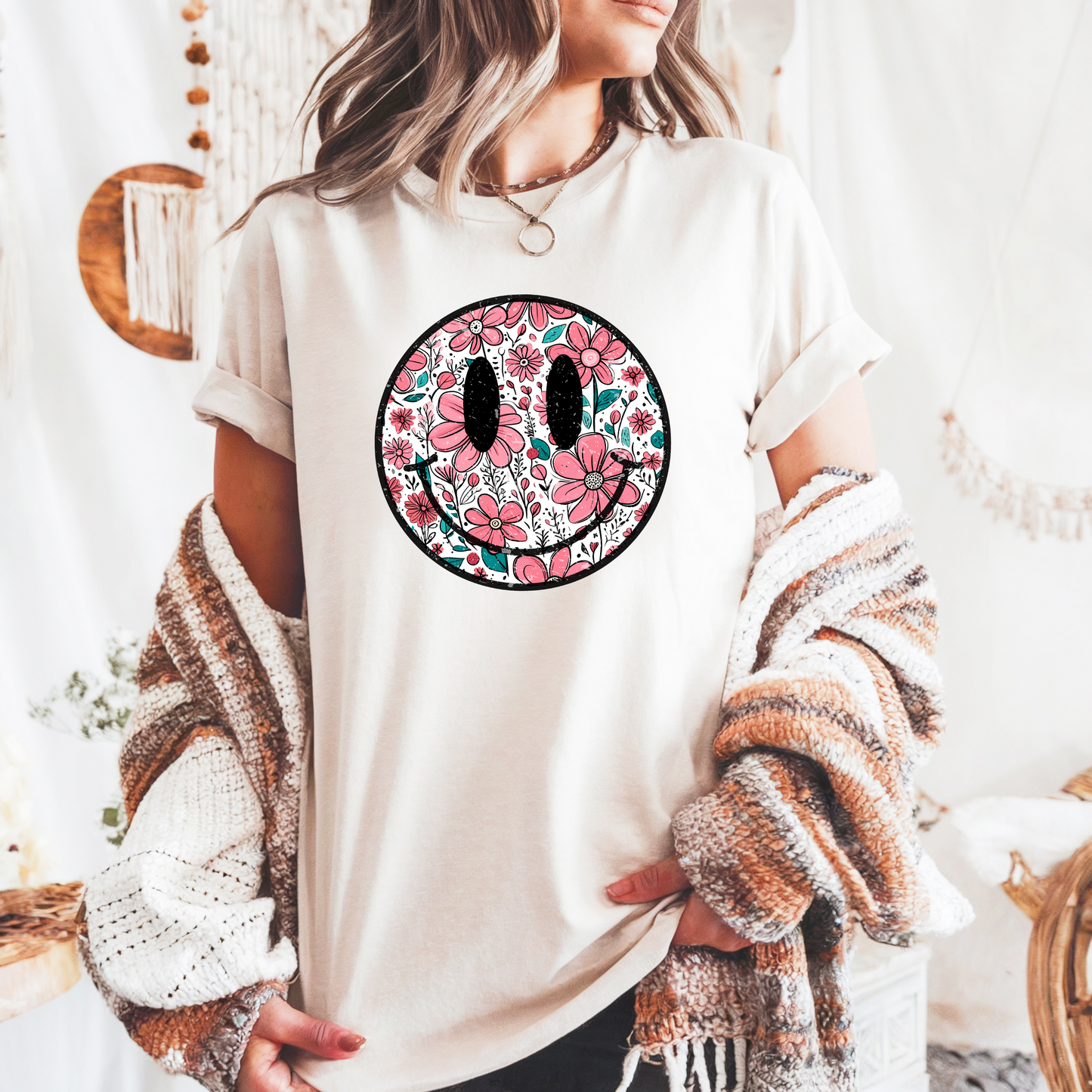 retro flower smiley