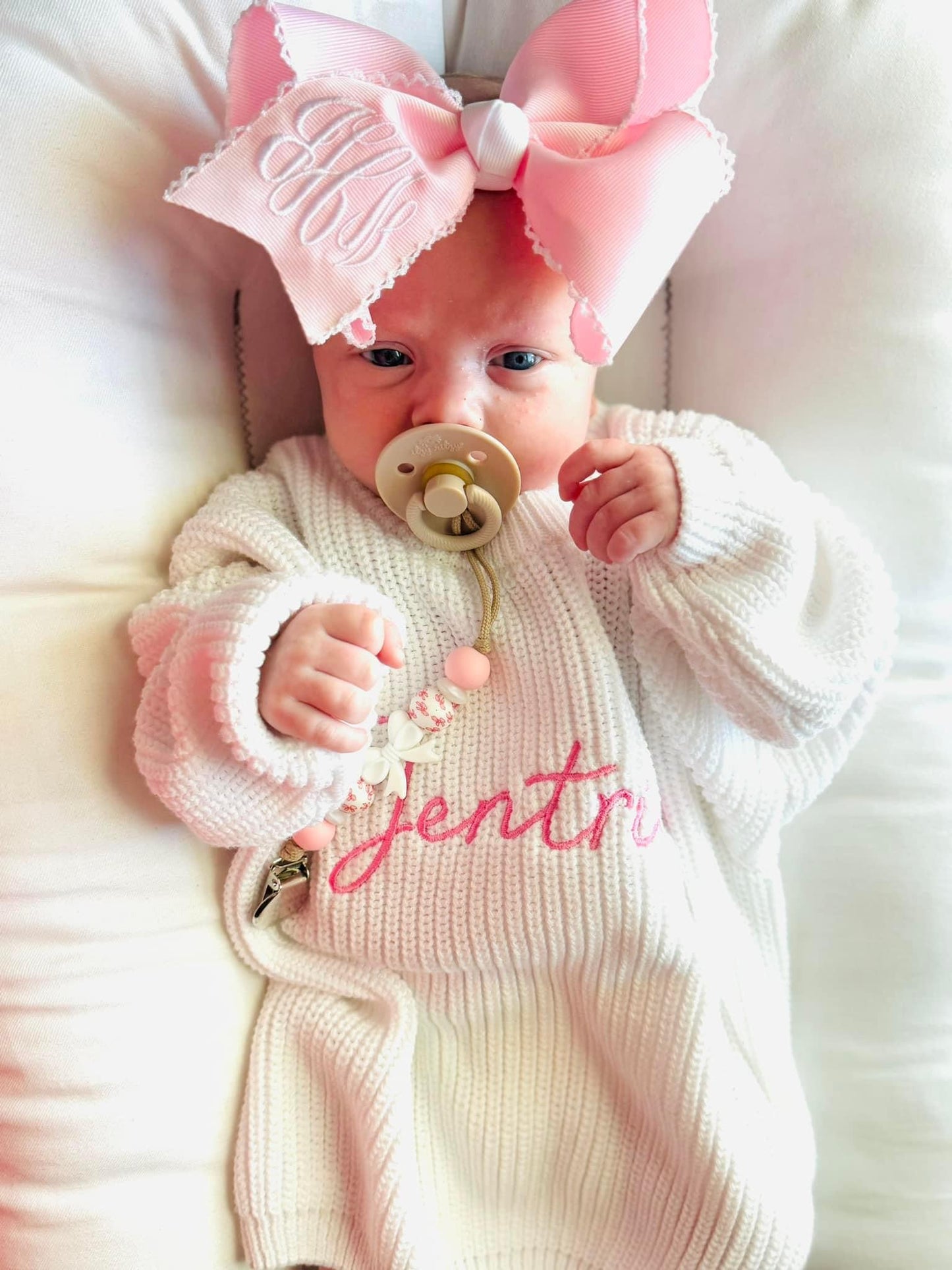 Light Pink & White Bow Clip